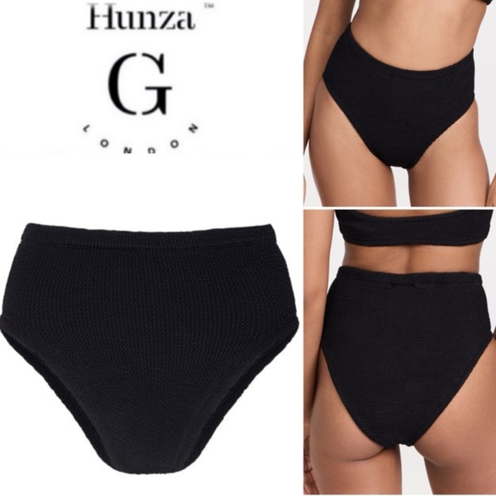 HUNZA G Black High Waist Rise Bikini Bottoms OS